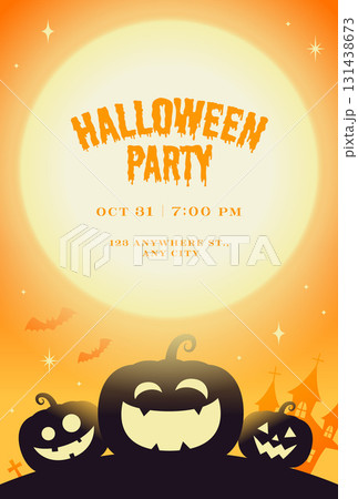 ハロウィンのかわいいかぼちゃと満月の背景イラスト 131438673