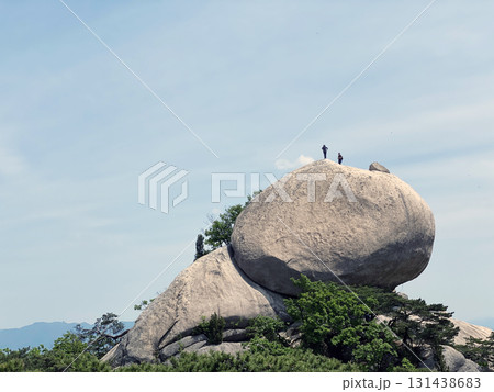 Beautiful Hiking Adventure on Suraksan Mountain in Seoul with Scenic Rock and Blue Sky Beautiful Hiking Adventure on Suraksan Mountain in Seoul with Scenic Rock and Blue Sky 131438683