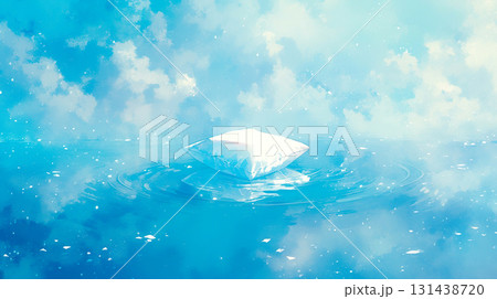 幻想的な水面に浮かぶ白い枕のイラスト背景 131438720