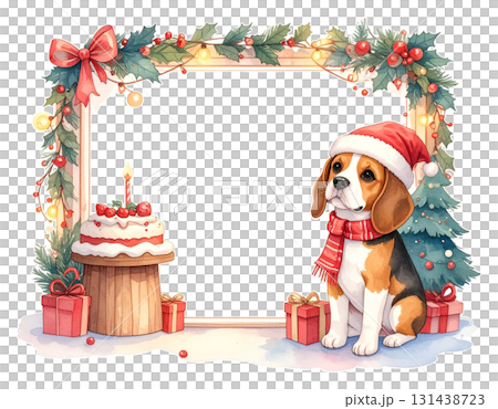 比格犬小狗和聖誕蛋糕聖誕老人框架插圖2/傳單和海報材料 131438723