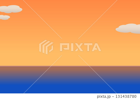 夕焼け空と海の向こうに広がる水平線 シンプルな風景イラスト 131438780