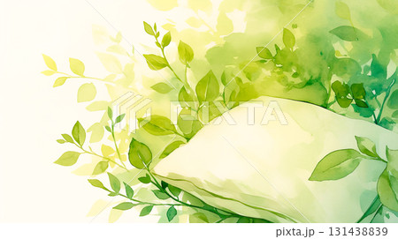 緑の植物と白い枕の水彩イラスト背景 131438839