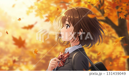 横顔の女子学生の春夏秋冬イラスト 131439049