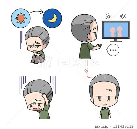 うつの精神的症状のイラスト4種類セット・高齢男性 131439112