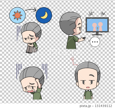 Set of four illustrations of mental symptoms of depression - elderly men Set of four illustrations of mental symptoms of depression - elderly men 131439112