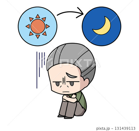 一日中落ち込んでいる高齢男性のイラスト 131439113