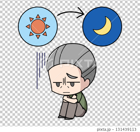 一日中落ち込んでいる高齢男性のイラスト 131439113