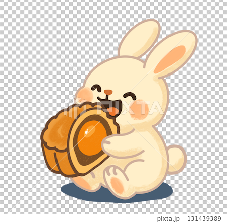 正在吃月餅的可愛兔子 131439389