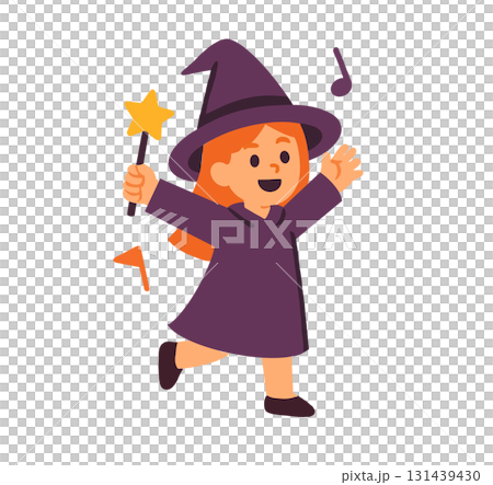拿著魔杖的快樂女巫的插圖 131439430