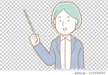 棒を使って指示をする青い髪でスーツの女性のイラスト 棒を使って指示をする青い髪でスーツの女性のイラスト 131439707