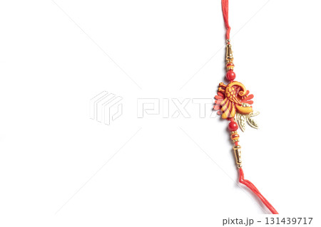 Colorful traditional Indian rakhi isolated on white background celebrating Raksha Bandhan. 131439717