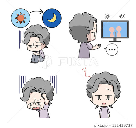 うつの精神的症状のイラスト4種類セット・高齢女性 131439737