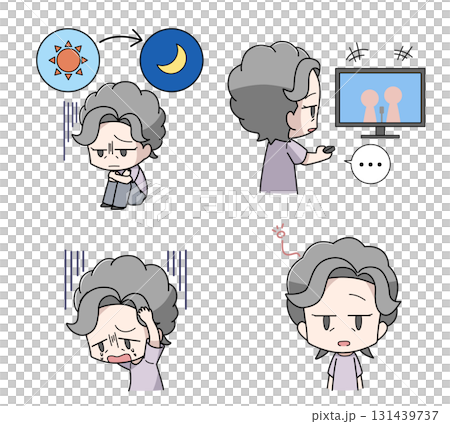 うつの精神的症状のイラスト4種類セット・高齢女性 131439737