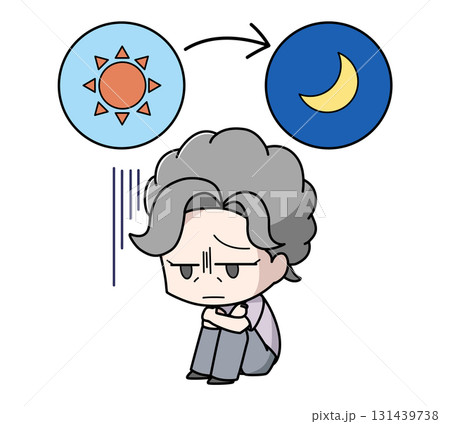 一日中落ち込んでいる高齢女性のイラスト 131439738