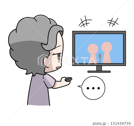 テレビを見ても楽しくない高齢女性のイラスト テレビを見ても楽しくない高齢女性のイラスト 131439739