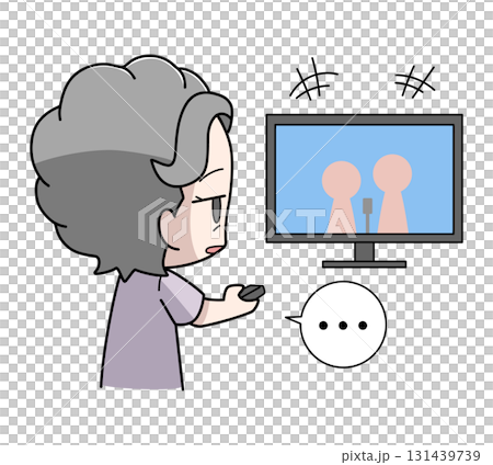 テレビを見ても楽しくない高齢女性のイラスト テレビを見ても楽しくない高齢女性のイラスト 131439739