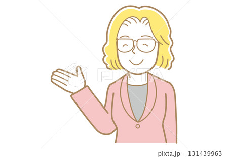 手を差し出す黄色い髪でスーツのメガネをかけた女性のイラスト 131439963