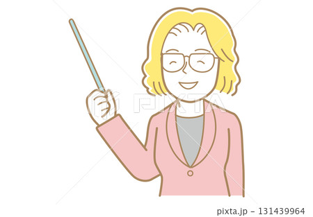 棒を使って指示をする黄色い髪でスーツのメガネをかけた女性のイラスト 131439964
