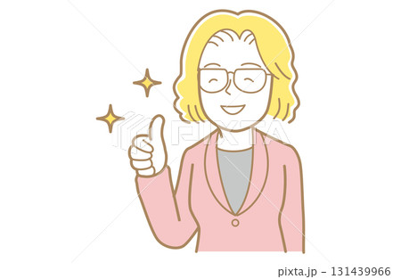 サムズアップをする黄色い髪でスーツのメガネをかけた女性のイラスト サムズアップをする黄色い髪でスーツのメガネをかけた女性のイラスト 131439966