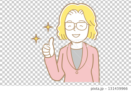Illustration of a woman with yellow hair and glasses in a suit giving a thumbs up Illustration of a woman with yellow hair and glasses in a suit giving a thumbs up 131439966