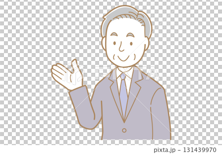 Illustration of an elderly man in a suit holding out his hand Illustration of an elderly man in a suit holding out his hand 131439970