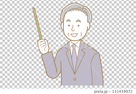 Illustration of an elderly man in a suit pointing with a pointer Illustration of an elderly man in a suit pointing with a pointer 131439972