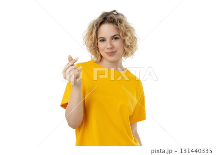 Friendly young woman with curly hair, isolated on white, PNG Friendly young woman with curly hair, isolated on white, PNG 131440335