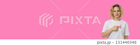 Participants promote cancer awareness with pink ribbons 131440348