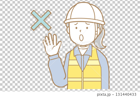 一名身穿工作服、戴著頭盔和安全背心的婦女拒絕 一名身穿工作服、戴著頭盔和安全背心的婦女拒絕 131440433