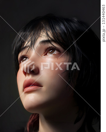 上を見上げて泣いている美少女(黒バック) 上を見上げて泣いている美少女(黒バック) 131440463