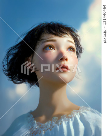 上を見上げて泣いている美少女(黒バック) 上を見上げて泣いている美少女(黒バック) 131440464