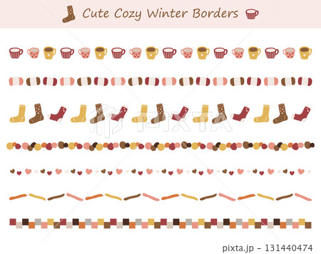 あったかくてかわいい冬の小物のライン、罫線、装飾 131440474