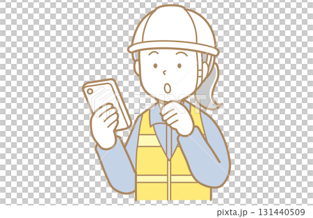 一名身穿工作服、戴著頭盔和安全背心的婦女看著智慧型手機螢幕的插圖 一名身穿工作服、戴著頭盔和安全背心的婦女看著智慧型手機螢幕的插圖 131440509