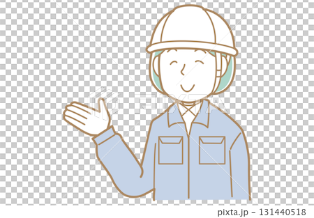 一位身穿工作服、戴著頭盔的婦女伸出手的插圖 一位身穿工作服、戴著頭盔的婦女伸出手的插圖 131440518