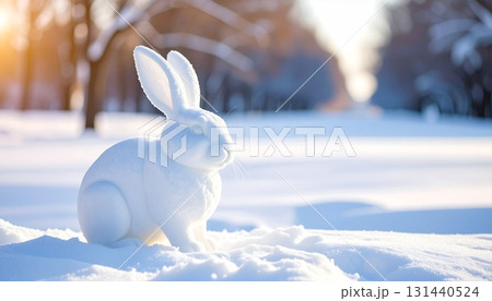 雪うさぎ　雪をウサギの形にして固めた雪像 131440524