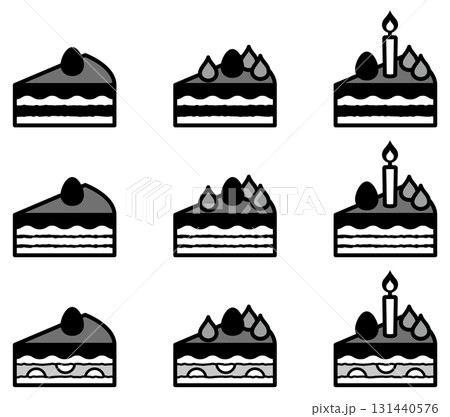 様々な形の美味しそうなケーキアイコンのベクターイラストセット 様々な形の美味しそうなケーキアイコンのベクターイラストセット 131440576