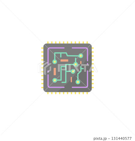 CPUチップ（集積回路）のベクターアイコン。フラットデザイン 131440577