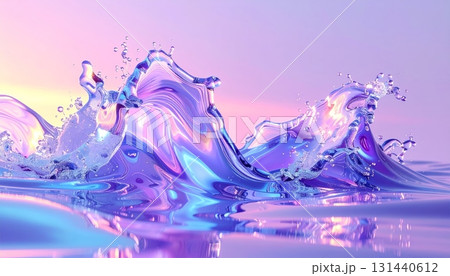 Abstract purple background with waves of fresh, clean blue liquid 131440612