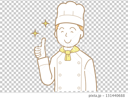 Illustration of a young male chef giving a thumbs up Illustration of a young male chef giving a thumbs up 131440688