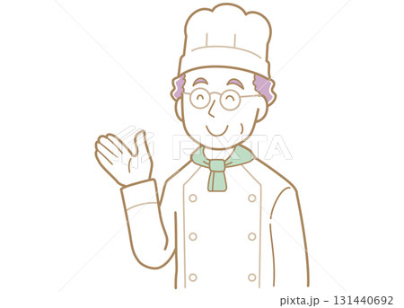 手で指し示すベテランのコックさんのイラスト 131440692