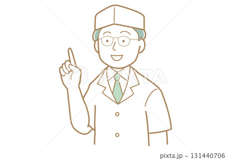 指差すポーズをする割烹の職人・板前さんのイラスト 131440706
