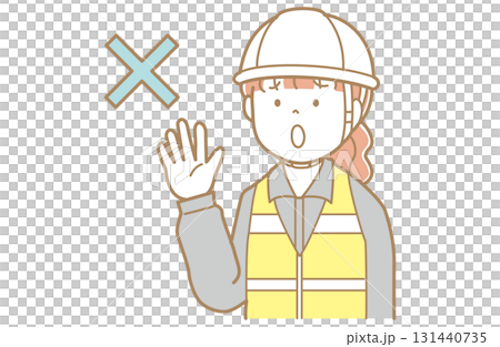 一名身穿工作服、戴著頭盔和安全背心的紅髮女子拒絕 一名身穿工作服、戴著頭盔和安全背心的紅髮女子拒絕 131440735