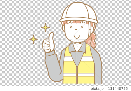 圖:一位身穿工作服、頭戴頭盔、身穿安全背心的紅髮女子豎起大拇指 圖:一位身穿工作服、頭戴頭盔、身穿安全背心的紅髮女子豎起大拇指 131440736