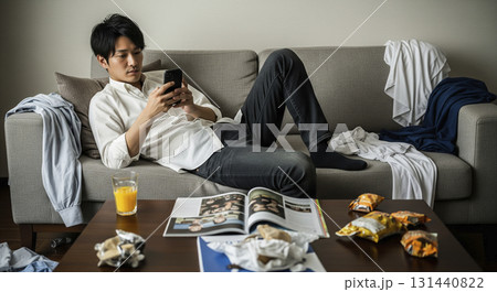 汚い部屋でも家事を一切しないダメな夫 131440822