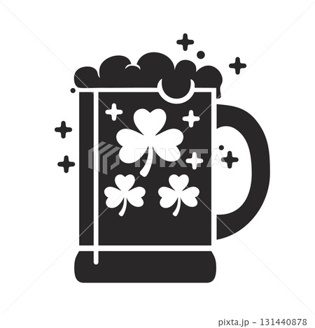 Silhouette of a beer mug with shamrocks and foam, St. Patrick's Day celebration. 131440878