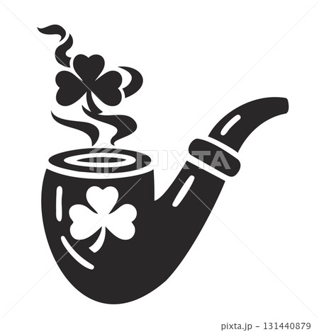 Silhouette of a smoking Irish pipe with shamrocks Silhouette of a smoking Irish pipe with shamrocks 131440879