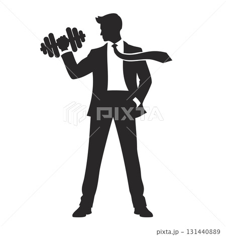 Silhouette of a businessman lifting a dumbbell, concept strength and fitness. Silhouette of a businessman lifting a dumbbell, concept strength and fitness. 131440889