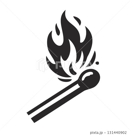 A burning matchstick with flames rising from its tip. 131440902