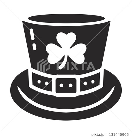 Silhouette of a leprechaun hat with a shamrock and a belt, St. Patrick's Day. Silhouette of a leprechaun hat with a shamrock and a belt, St. Patrick's Day. 131440906