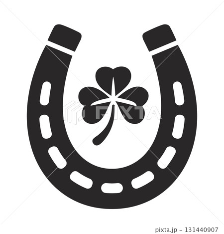 Silhouette of a horseshoe with a shamrock inside, concept luck and Irish tradition. 131440907